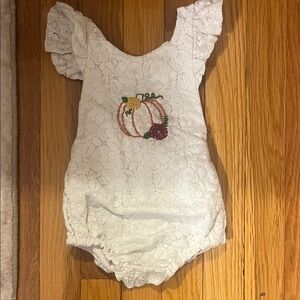 White Lace Pumpkin Embroidered Kids One Piece